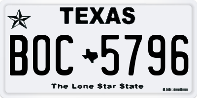 TX license plate BOC5796