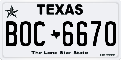 TX license plate BOC6670