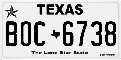 TX license plate BOC6738