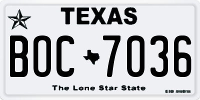 TX license plate BOC7036