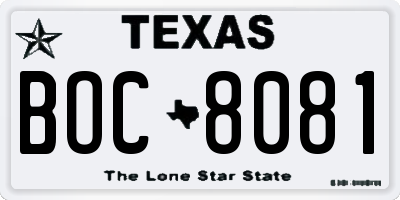 TX license plate BOC8081