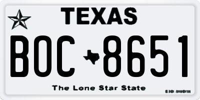 TX license plate BOC8651