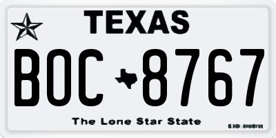 TX license plate BOC8767