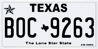 TX license plate BOC9263
