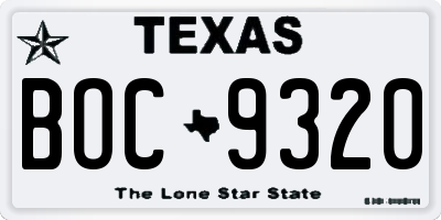 TX license plate BOC9320