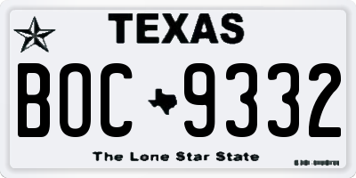 TX license plate BOC9332