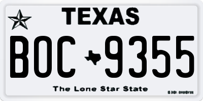 TX license plate BOC9355
