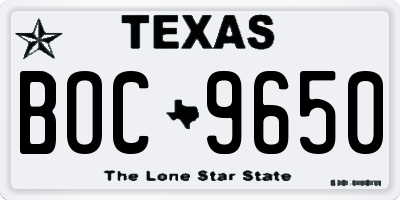 TX license plate BOC9650