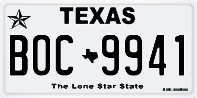 TX license plate BOC9941