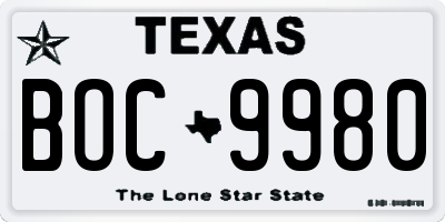 TX license plate BOC9980