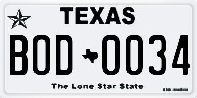 TX license plate BOD0034
