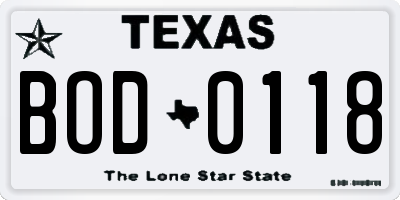 TX license plate BOD0118
