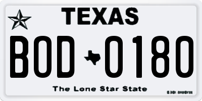 TX license plate BOD0180