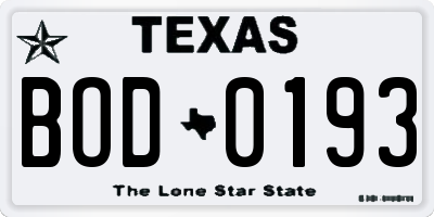 TX license plate BOD0193