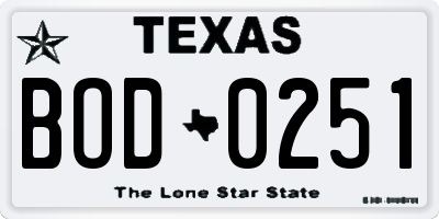 TX license plate BOD0251