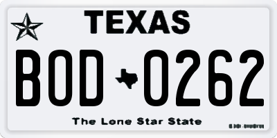 TX license plate BOD0262