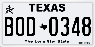 TX license plate BOD0348