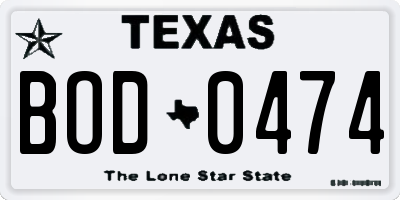 TX license plate BOD0474