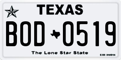 TX license plate BOD0519