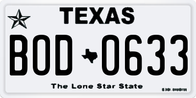 TX license plate BOD0633