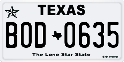 TX license plate BOD0635
