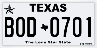 TX license plate BOD0701