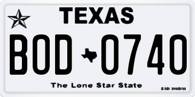 TX license plate BOD0740