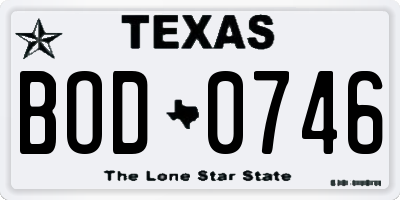 TX license plate BOD0746