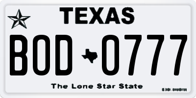 TX license plate BOD0777