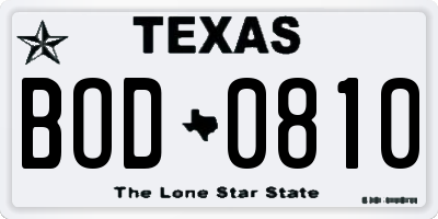 TX license plate BOD0810