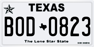 TX license plate BOD0823