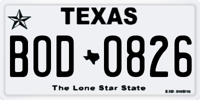 TX license plate BOD0826