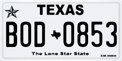 TX license plate BOD0853