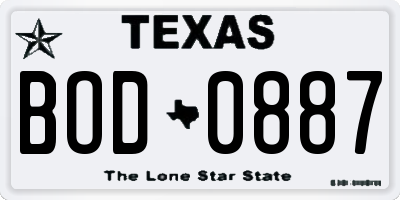 TX license plate BOD0887