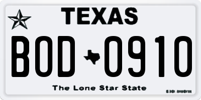 TX license plate BOD0910