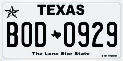 TX license plate BOD0929
