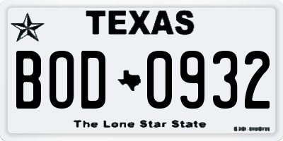 TX license plate BOD0932