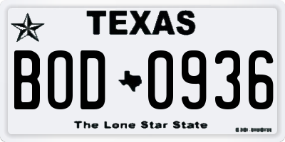 TX license plate BOD0936