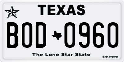 TX license plate BOD0960