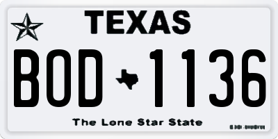 TX license plate BOD1136