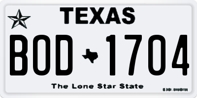 TX license plate BOD1704