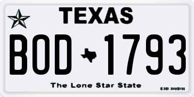 TX license plate BOD1793