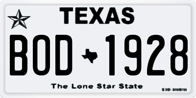 TX license plate BOD1928