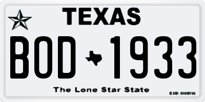 TX license plate BOD1933