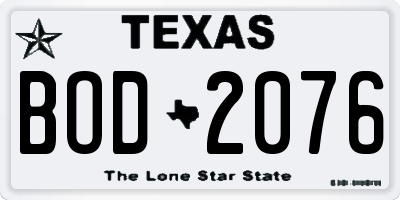 TX license plate BOD2076