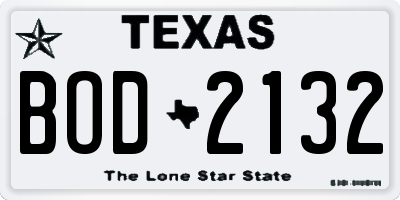 TX license plate BOD2132