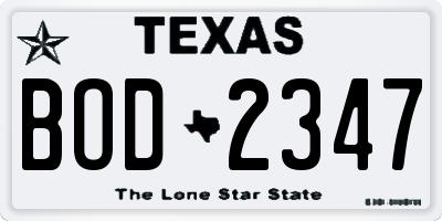 TX license plate BOD2347