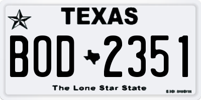 TX license plate BOD2351