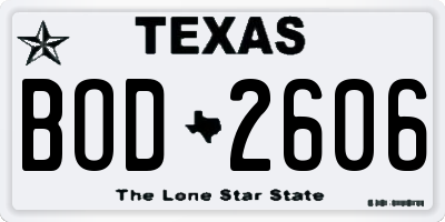 TX license plate BOD2606