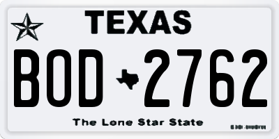 TX license plate BOD2762